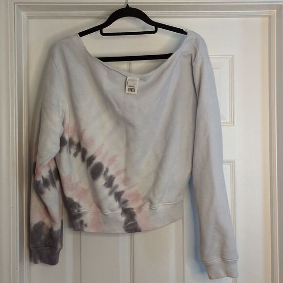 PINK by Victoria's Secret Size Medium tie dye Cut Off Shoulder Crop Sweater (z4) - Picture 3 of 6